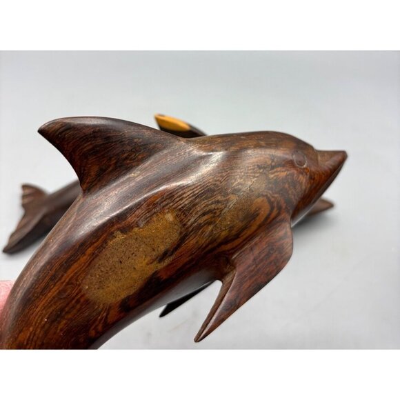 Vtg 3 Pc Ironwood Hand Carved Wood Pelican Crane Dolphins‎ Figurines Nautical - Picture 4 of 10